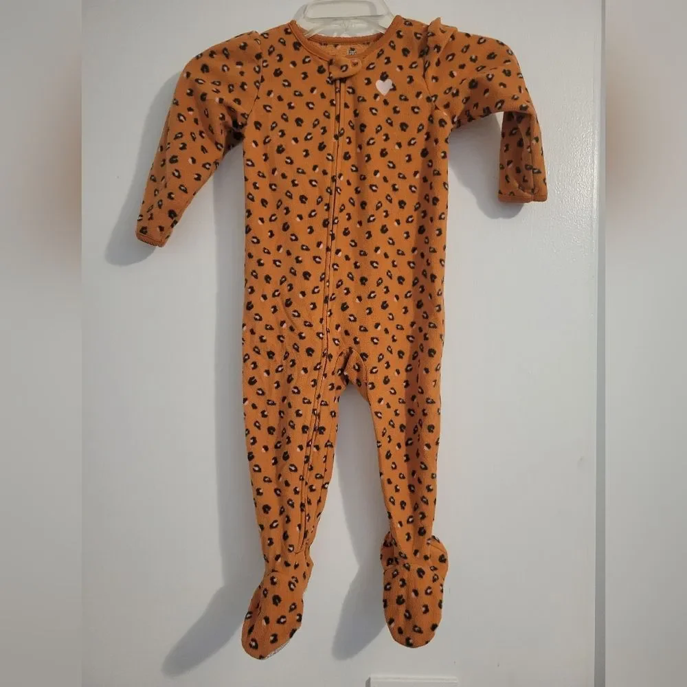Just One You by Carter's Toddler Girls 2T Orange Cheetah Footie Pajamas